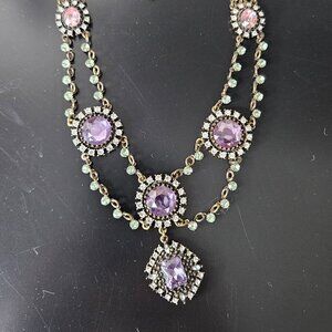Purple,  Pearl  and Rhinestone Victorian-Style Costume Necklace